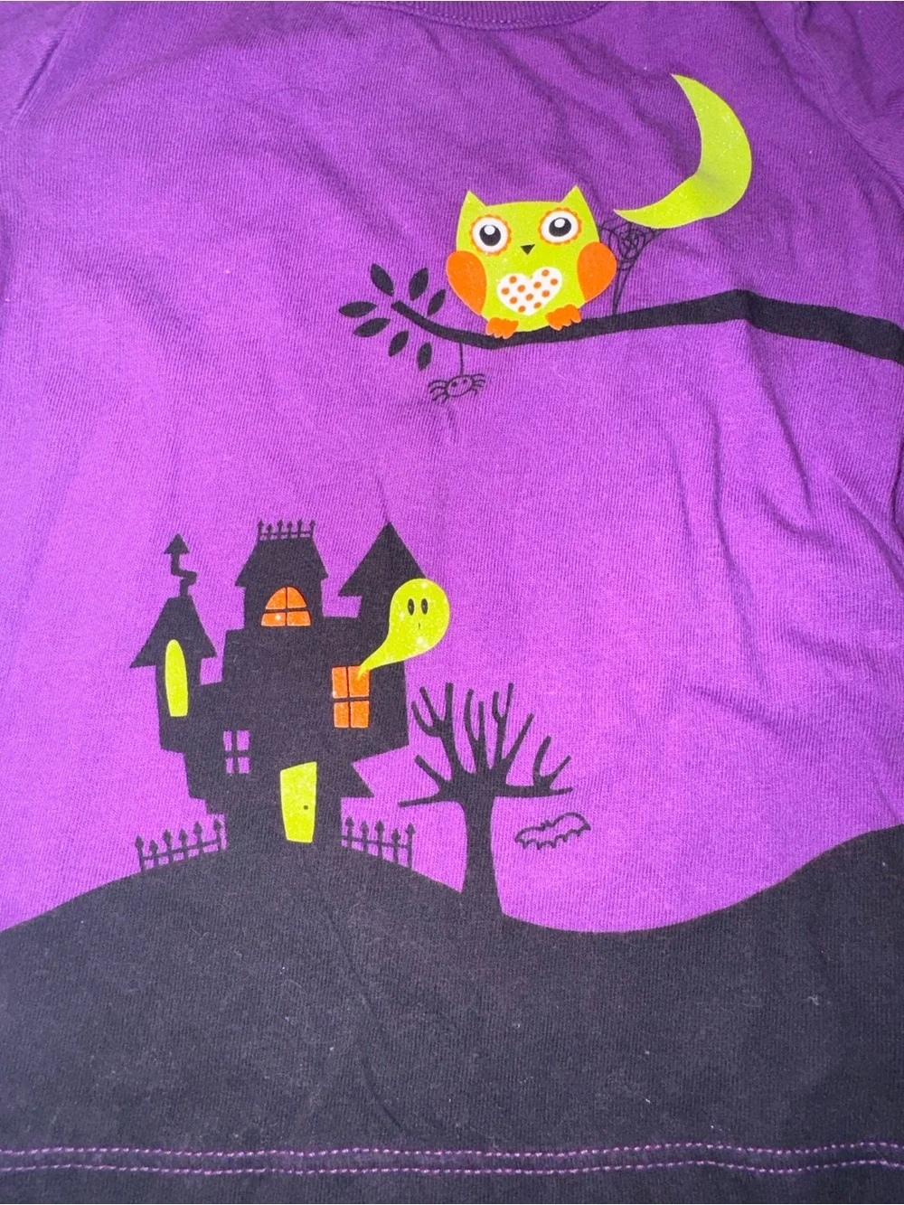 Girls 18M Purple Halloween Owl Haunted House Layered Shirt 🎃👻